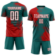 Загрузить изображение в средство просмотра галереи, Custom Teal White-Red Abstract Brush Stroke Sports Sublimation Soccer Uniform Jersey
