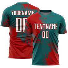 Загрузить изображение в средство просмотра галереи, Custom Teal White-Red Abstract Brush Stroke Sports Sublimation Soccer Uniform Jersey
