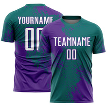 Загрузить изображение в средство просмотра галереи, Custom Teal White-Purple Abstract Brush Stroke Sports Sublimation Soccer Uniform Jersey
