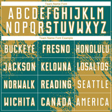 Загрузить изображение в средство просмотра галереи, Custom Teal White-Old Gold Abstract Brush Stroke Sports Sublimation Soccer Uniform Jersey
