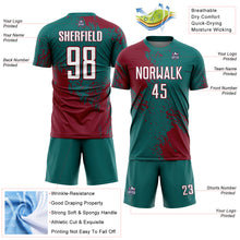 Загрузить изображение в средство просмотра галереи, Custom Teal White-Crimson Abstract Brush Stroke Sports Sublimation Soccer Uniform Jersey
