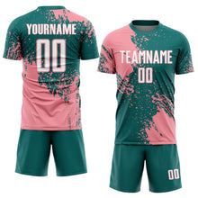 Загрузить изображение в средство просмотра галереи, Custom Teal White-Medium Pink Abstract Brush Stroke Sports Sublimation Soccer Uniform Jersey
