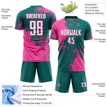 Загрузить изображение в средство просмотра галереи, Custom Teal White-Pink Abstract Brush Stroke Sports Sublimation Soccer Uniform Jersey
