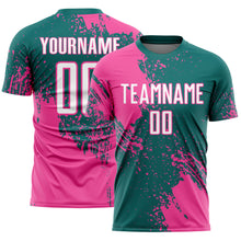 Загрузить изображение в средство просмотра галереи, Custom Teal White-Pink Abstract Brush Stroke Sports Sublimation Soccer Uniform Jersey
