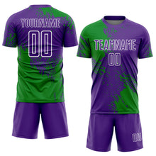 Laden Sie das Bild in den Galerie-Viewer, Custom Purple Grass Green-White Abstract Brush Stroke Sports Sublimation Soccer Uniform Jersey
