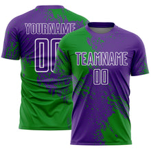 Laden Sie das Bild in den Galerie-Viewer, Custom Purple Grass Green-White Abstract Brush Stroke Sports Sublimation Soccer Uniform Jersey
