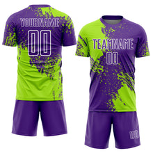 Load image into Gallery viewer, Custom Purple Neon Green-White Abstract Brush Stroke Sports Sublimation Soccer Uniform Jersey
