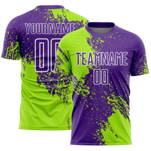 Load image into Gallery viewer, Custom Purple Neon Green-White Abstract Brush Stroke Sports Sublimation Soccer Uniform Jersey
