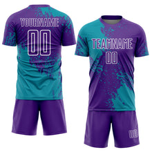 Загрузить изображение в средство просмотра галереи, Custom Purple Teal-White Abstract Brush Stroke Sports Sublimation Soccer Uniform Jersey
