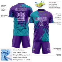 Загрузить изображение в средство просмотра галереи, Custom Purple Teal-White Abstract Brush Stroke Sports Sublimation Soccer Uniform Jersey
