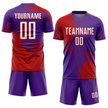 Charger l'image dans la galerie, Custom Purple White-Red Abstract Brush Stroke Sports Sublimation Soccer Uniform Jersey
