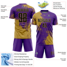 Загрузить изображение в средство просмотра галереи, Custom Purple Black-Old Gold Abstract Brush Stroke Sports Sublimation Soccer Uniform Jersey
