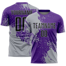 Load image into Gallery viewer, Custom Purple Black-Gray Abstract Brush Stroke Sports Sublimation Soccer Uniform Jersey
