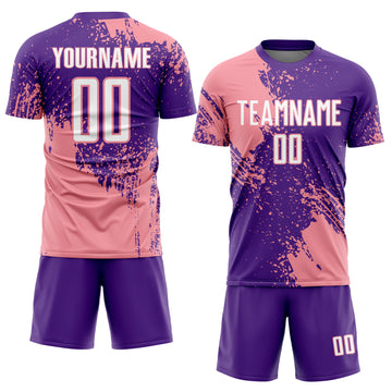 Custom Purple White-Medium Pink Abstract Brush Stroke Sports Sublimation Soccer Uniform Jersey