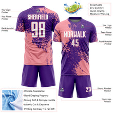 Charger l'image dans la galerie, Custom Purple White-Medium Pink Abstract Brush Stroke Sports Sublimation Soccer Uniform Jersey
