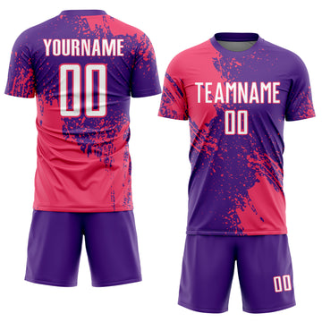 Custom Purple White-Neon Pink Abstract Brush Stroke Sports Sublimation Soccer Uniform Jersey