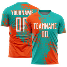 Load image into Gallery viewer, Custom Aqua White-Orange Abstract Brush Stroke Sports Sublimation Soccer Uniform Jersey
