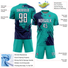 Load image into Gallery viewer, Custom Aqua White-Navy Abstract Brush Stroke Sports Sublimation Soccer Uniform Jersey
