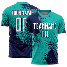 Load image into Gallery viewer, Custom Aqua White-Navy Abstract Brush Stroke Sports Sublimation Soccer Uniform Jersey
