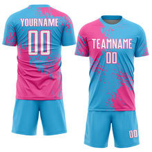 Load image into Gallery viewer, Custom Sky Blue White-Pink Abstract Brush Stroke Sports Sublimation Soccer Uniform Jersey

