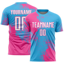 Load image into Gallery viewer, Custom Sky Blue White-Pink Abstract Brush Stroke Sports Sublimation Soccer Uniform Jersey
