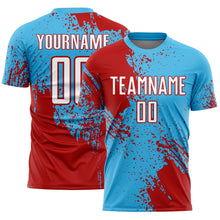 Laden Sie das Bild in den Galerie-Viewer, Custom Sky Blue White-Red Abstract Brush Stroke Sports Sublimation Soccer Uniform Jersey
