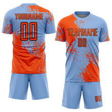 Load image into Gallery viewer, Custom Light Blue Orange-Black Abstract Brush Stroke Sports Sublimation Soccer Uniform Jersey
