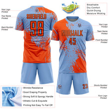 Load image into Gallery viewer, Custom Light Blue Orange-Black Abstract Brush Stroke Sports Sublimation Soccer Uniform Jersey
