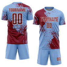 Загрузить изображение в средство просмотра галереи, Custom Light Blue Crimson-Cream Abstract Brush Stroke Sports Sublimation Soccer Uniform Jersey
