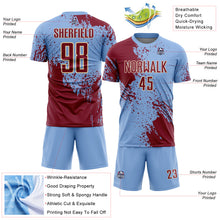 Загрузить изображение в средство просмотра галереи, Custom Light Blue Crimson-Cream Abstract Brush Stroke Sports Sublimation Soccer Uniform Jersey

