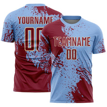 Загрузить изображение в средство просмотра галереи, Custom Light Blue Crimson-Cream Abstract Brush Stroke Sports Sublimation Soccer Uniform Jersey
