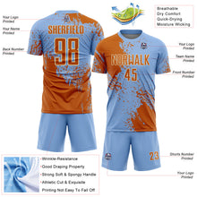 Load image into Gallery viewer, Custom Light Blue Texas Orange-Cream Abstract Brush Stroke Sports Sublimation Soccer Uniform Jersey

