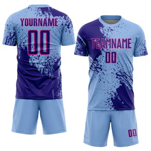 Load image into Gallery viewer, Custom Light Blue Dark Purple-Pink Abstract Brush Stroke Sports Sublimation Soccer Uniform Jersey
