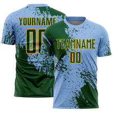 Загрузить изображение в средство просмотра галереи, Custom Light Blue Green-Gold Abstract Brush Stroke Sports Sublimation Soccer Uniform Jersey
