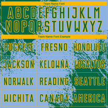 Load image into Gallery viewer, Custom Light Blue Kelly Green-Gold Abstract Brush Stroke Sports Sublimation Soccer Uniform Jersey
