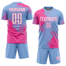 Загрузить изображение в средство просмотра галереи, Custom Light Blue White-Pink Abstract Brush Stroke Sports Sublimation Soccer Uniform Jersey
