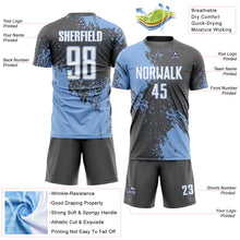 Загрузить изображение в средство просмотра галереи, Custom Steel Gray White-Light Blue Abstract Brush Stroke Sports Sublimation Soccer Uniform Jersey
