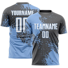 Загрузить изображение в средство просмотра галереи, Custom Steel Gray White-Light Blue Abstract Brush Stroke Sports Sublimation Soccer Uniform Jersey
