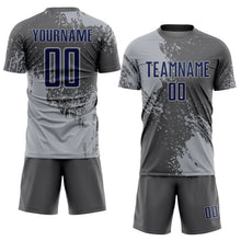 Load image into Gallery viewer, Custom Steel Gray Navy-Gray Abstract Brush Stroke Sports Sublimation Soccer Uniform Jersey
