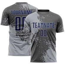 Load image into Gallery viewer, Custom Steel Gray Navy-Gray Abstract Brush Stroke Sports Sublimation Soccer Uniform Jersey
