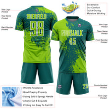 Laden Sie das Bild in den Galerie-Viewer, Custom Teal Neon Green-White Abstract Brush Stroke Sports Sublimation Soccer Uniform Jersey
