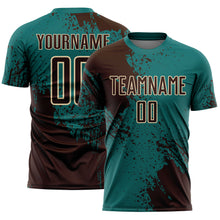 Загрузить изображение в средство просмотра галереи, Custom Teal Brown-Cream Abstract Brush Stroke Sports Sublimation Soccer Uniform Jersey
