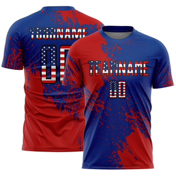 Custom Royal USA Flag Red-Black Abstract Brush Stroke Sports Sublimation Soccer Uniform Jersey