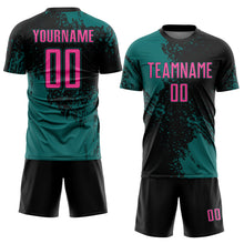 Load image into Gallery viewer, Custom Black Pink-Teal Abstract Brush Stroke Sports Sublimation Soccer Uniform Jersey
