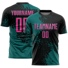 Load image into Gallery viewer, Custom Black Pink-Teal Abstract Brush Stroke Sports Sublimation Soccer Uniform Jersey
