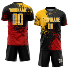 Load image into Gallery viewer, Custom Black Gold Red-White Abstract Brush Stroke Sports Sublimation Soccer Uniform Jersey
