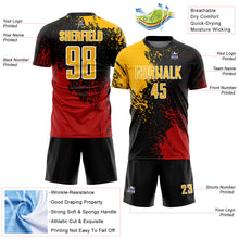 Load image into Gallery viewer, Custom Black Gold Red-White Abstract Brush Stroke Sports Sublimation Soccer Uniform Jersey
