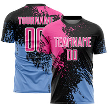 Загрузить изображение в средство просмотра галереи, Custom Black Pink Light Blue-White Abstract Brush Stroke Sports Sublimation Soccer Uniform Jersey
