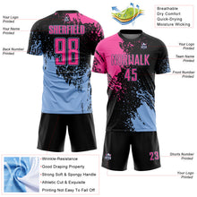 Загрузить изображение в средство просмотра галереи, Custom Black Pink-Light Blue Abstract Brush Stroke Sports Sublimation Soccer Uniform Jersey
