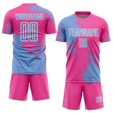 Charger l'image dans la galerie, Custom Pink Light Blue-White Abstract Brush Stroke Sports Sublimation Soccer Uniform Jersey
